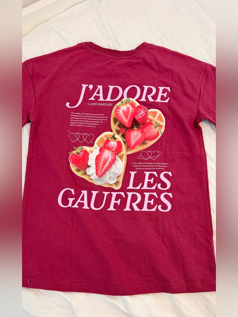 Cat & Jack Girls “J’Adore Les Gaufres” Berry Pink Graphic Tee Shirt Size L NWT - Picture 2 of 6